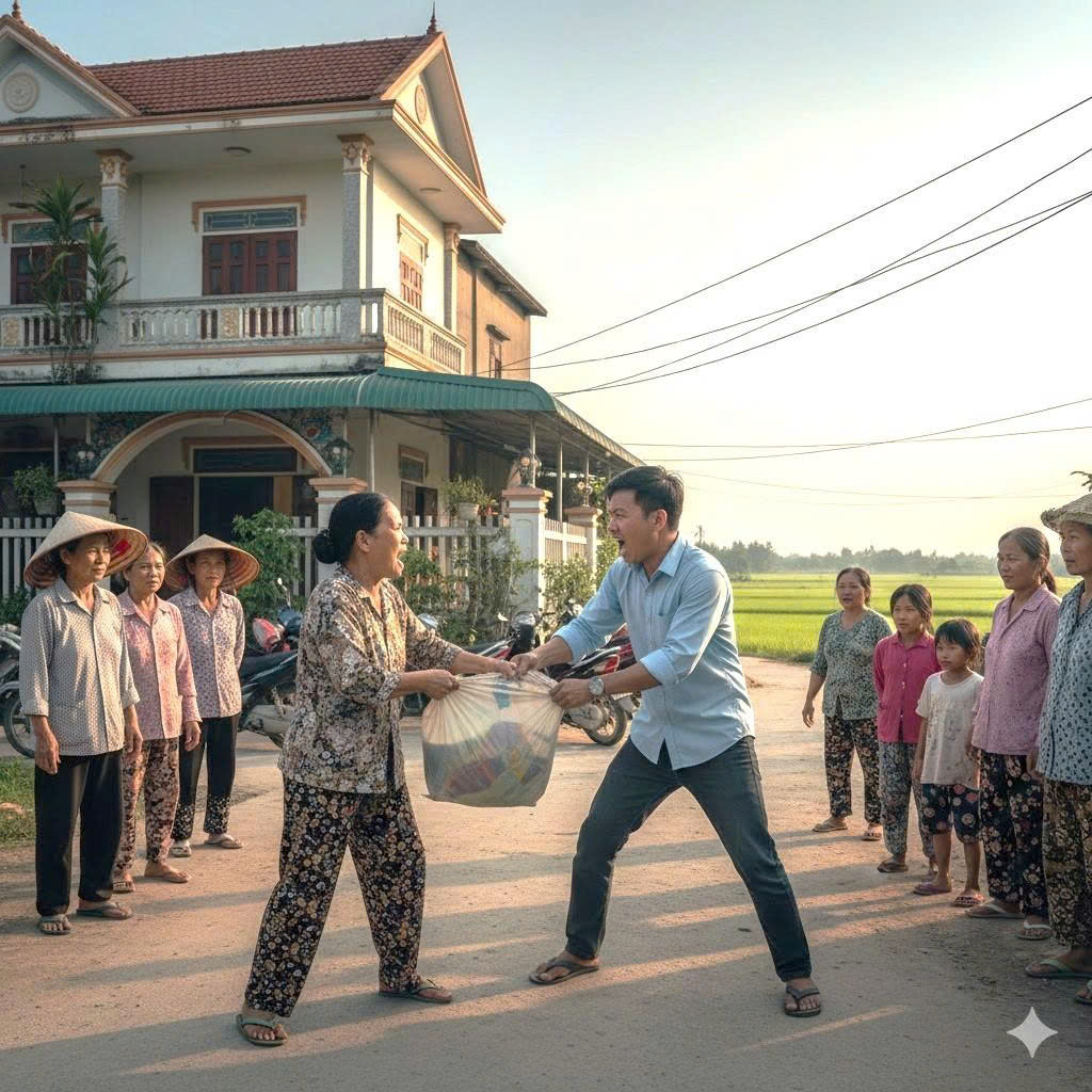 Mẹ vợ lên chơi nhà thăm con gái 1 tuần, khi về vừa ra khỏi cửa thì con rể đuổi theo lục tung túi quà con gái biếu