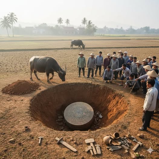 Đến chiều, đội khảo cổ quyết định dùng vật trụ để thử mở khối kiến trúc dưới hố – dù rủi ro cao. Họ đặt ống trụ vào khe khớp ngay giữa nền đá, nơi có hình xoáy tròn giống hệt hoa văn trên ống.