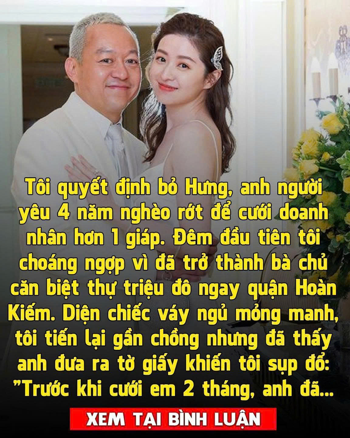 Tôi b.ỏ Hưng – anh người yêu 4 năm nhưng ngh;èo để cưới doanh nhân hơn 1 giáp. Nhưng câu nói của anh trong đêm tânhôn đã khiến tôi sụ;;p đ;;ổ