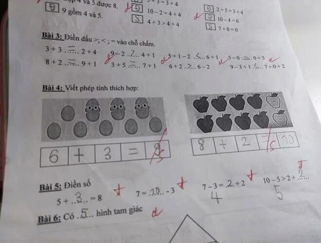 Mẹ Việt thắc mắc vì con làm toán “6+3 = 9” bị cô gạch sai, lên mạng hỏi thì tâm phục vì lời giải